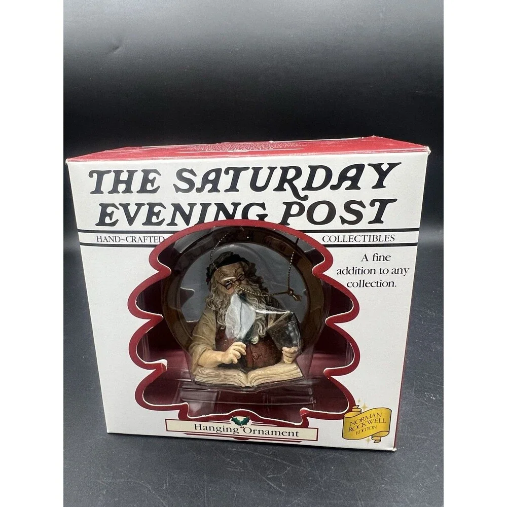 Norman Rockwell Santa Reading Book Ornament 1998 Saturday Evening Post NIB